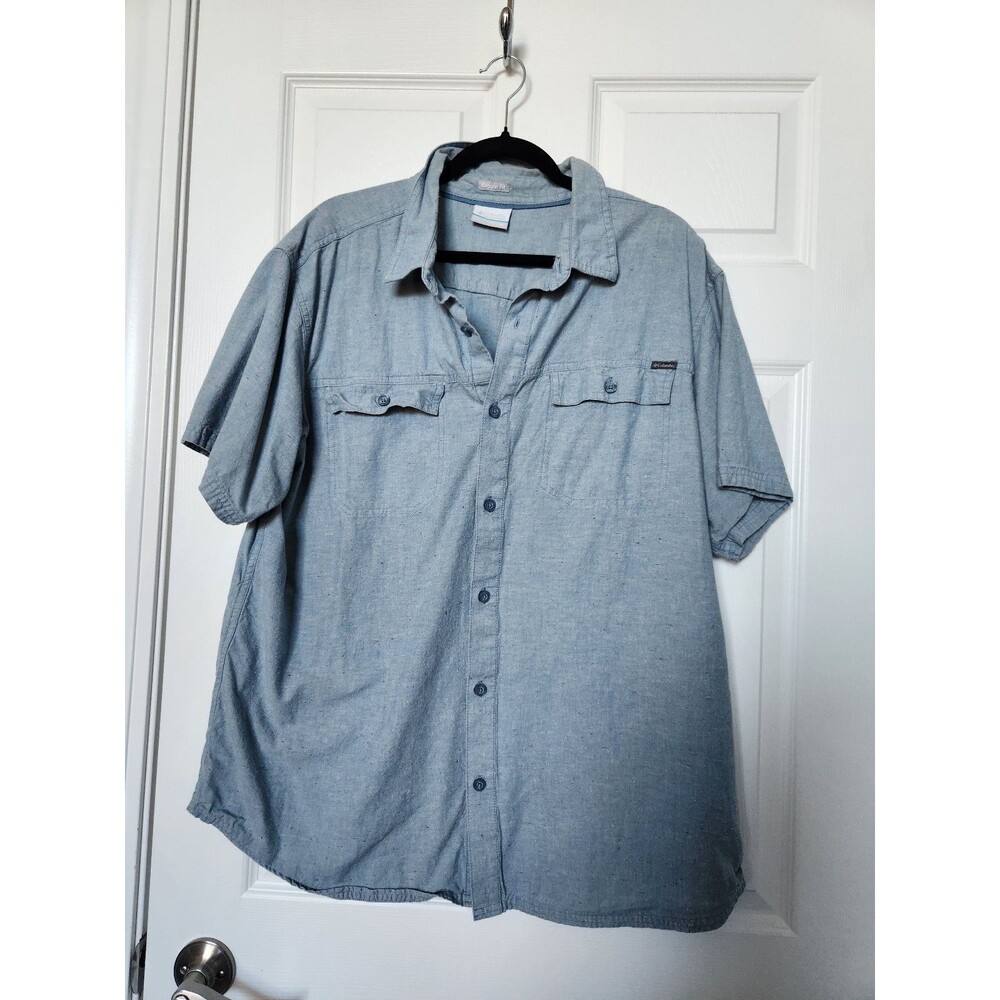 Columbia Men's Blue Short Sleeve Button Front Shirt - Men's XL